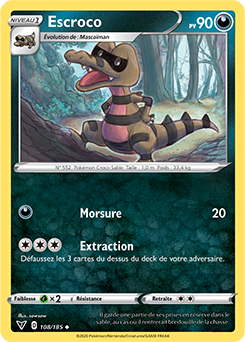 Carte Pokémon Peu commune Escroco 108/185 de la série Voltage Éclatant