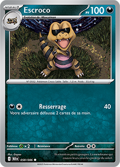 Carte Pokémon Communes Escroco 58/86 de la série Foudre Noire