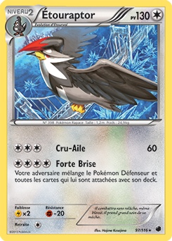Carte Pokémon Rare Étouraptor 97/116 de la série Glaciation Plasma
