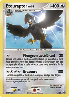 Carte Pokémon Holographique Rare Étouraptor 16/130 de la série Diamant & Perle