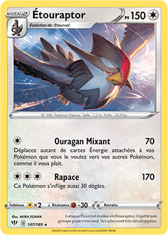 Carte Pokémon Étouraptor 147/189 de la série Ténèbres Embrasées en vente au meilleur prix