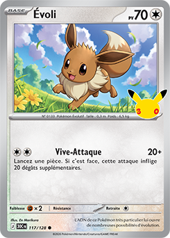 Carte Pokémon Communes Évoli 117/128 de la série 30e Anniversaire