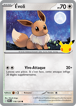 Carte Pokémon Communes Évoli 118/128 de la série 30e Anniversaire