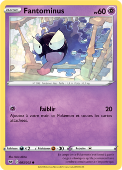 Carte Pokémon Fantominus 83/202 de la série Épée et Bouclier en vente au meilleur prix