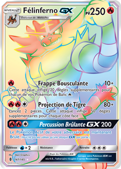 Carte Pokémon Félinferno GX 147/145 de la série Gardiens Ascendants en vente au meilleur prix