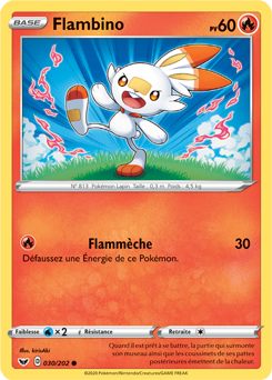 Carte Pokémon Flambino 30/202 de la série Épée et Bouclier en vente au meilleur prix