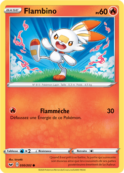 Carte Pokémon Commune Flambino 30/202 de la série Épée et Bouclier