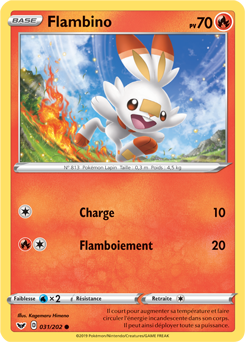 Carte Pokémon Flambino 31/202 de la série Épée et Bouclier en vente au meilleur prix