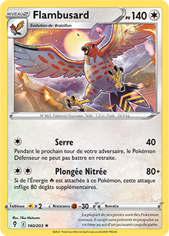 Carte Pokémon Rare Flambusard 140/203 de la série Évolution Céleste
