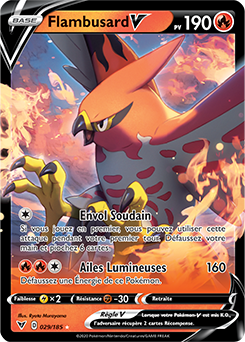 Carte Pokémon Ultra rare V Flambusard V 029/185 de la série Voltage Éclatant