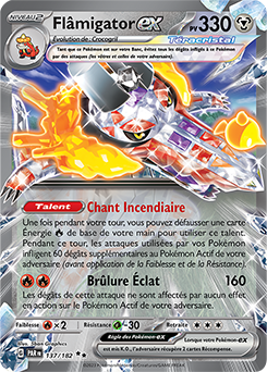 Carte Pokémon Double rare Flâmigator ex 137/182 de la série Faille Paradoxe