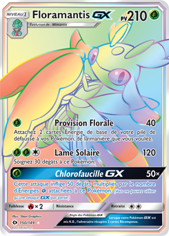 Carte Pokémon Secrète Rainbow GX Floramantis GX 150/149 de la série Soleil & Lune