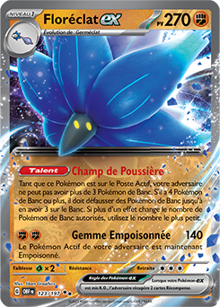 Carte Pokémon Double rare Floréclat ex 123/197 de la série Flammes Obsidiennes