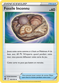 Carte Pokémon Peu commune Fossile Inconnu 165/195 de la série Tempête Argentée