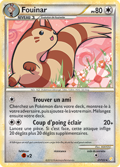 Carte Pokémon Rare Fouinar 21/123 de la série HeartGold SoulSilver