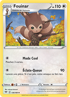 Carte Pokémon Fouinar 136/189 de la série Ténèbres Embrasées en vente au meilleur prix