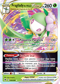 Carte Pokémon Ultra rare VSTAR Fragilady de Hisui VSTAR 018/189 de la série Astres Radieux
