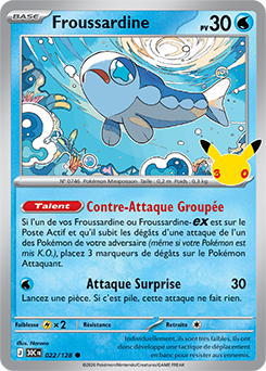 Carte Pokémon Communes Froussardine 022/128 de la série 30e Anniversaire