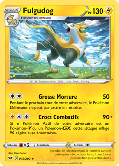 Carte Pokémon Holographique rare Fulgudog 75/202 de la série Épée et Bouclier