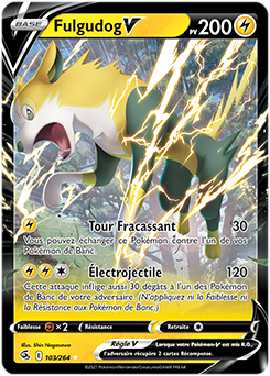 Carte Pokémon Fulgudog V 103/264 de la série Poing de Fusion en vente au meilleur prix