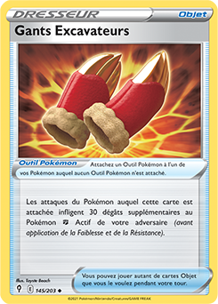 Carte Pokémon Peu commune Gants Excavateurs 145/203 de la série Évolution Céleste