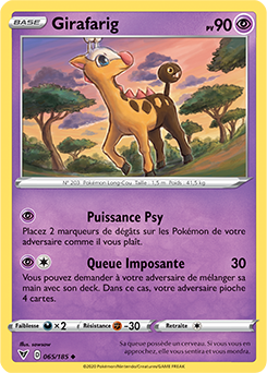 Carte Pokémon Peu commune Girafarig 065/185 de la série Voltage Éclatant