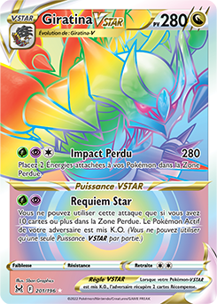 Carte Pokémon Rainbow VSTAR Giratina VSTAR 201/196 de la série Origine Perdue