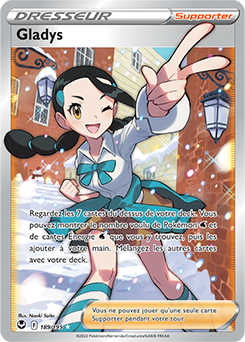 Carte Pokémon Dresseur Full Art Gladys 189/195 de la série Tempête Argentée
