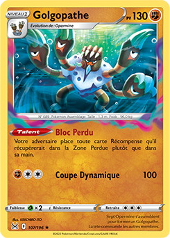 Carte Pokémon Holographique rare Golgopathe 107/196 de la série Origine Perdue