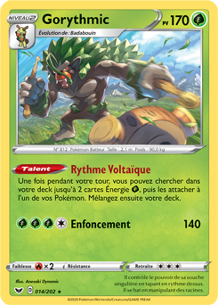 Carte Pokémon Holographique rare Gorythmic 14/202 de la série Épée et Bouclier