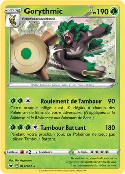 Carte Pokémon Rare Gorythmic 15/202 de la série Épée et Bouclier