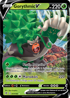Carte Pokémon Ultra rare V Gorythmic V 17/192 de la série Clash des Rebelles