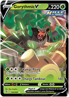 Carte Pokémon Ultra rare V Gorythmic V 22/264 de la série Poing de Fusion