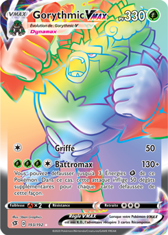 Carte Pokémon Secrète Rainbow VMAX Gorythmic VMAX 193/192 de la série Clash des Rebelles