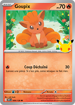 Carte Pokémon Communes Goupix 009/128 de la série 30e Anniversaire