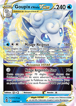 Carte Pokémon Ultra rare VSTAR Goupix d'Alola VSTAR 034/195 de la série Tempête Argentée