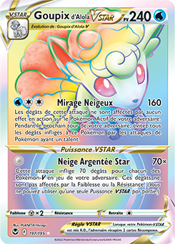 Carte Pokémon Rainbow VSTAR Goupix d'Alola VSTAR 197/195 de la série Tempête Argentée