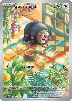 Carte Pokémon Illustration rare Gourmelet 209/197 de la série Flammes Obsidiennes
