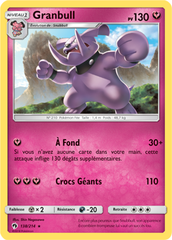 Carte Pokémon Rare Granbull 138/214 de la série Tonnerre Perdu