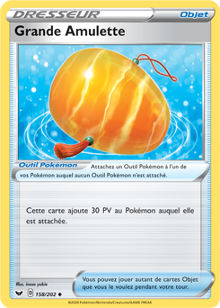 Carte Pokémon Peu commune Grande Amulette 158/202 de la série Épée et Bouclier