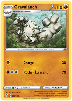 Carte Pokémon Peu commune Gravalanch 136/264 de la série Poing de Fusion