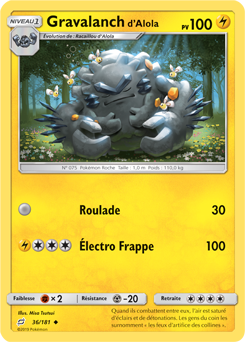 Carte Pokémon Gravalanch d'Alola 36/181 de la série Duo de Choc en vente au meilleur prix
