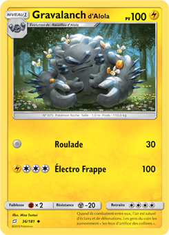 Carte Pokémon Peu commune Gravalanch d'Alola 36/181 de la série Duo de Choc