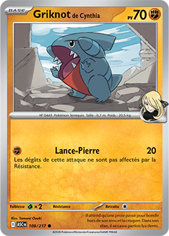 Carte Pokémon Griknot de Cynthia 109/217 de la série Héros Transcendants en vente au meilleur prix