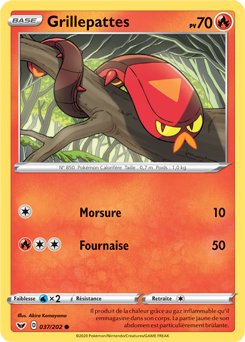 Carte Pokémon Commune Grillepattes 37/202 de la série Épée et Bouclier