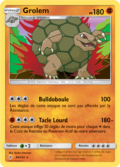 Carte Pokémon Holographique Rare Grolem 89/214 de la série Alliance Infallible