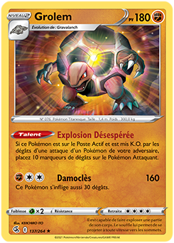 Carte Pokémon Rare Grolem 137/264 de la série Poing de Fusion