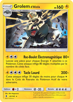 Carte Pokémon Holographique Rare Grolem d'Alola 42/145 de la série Gardiens Ascendants