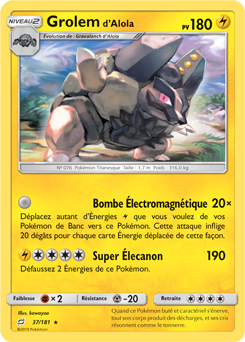 Carte Pokémon Rare Grolem d'Alola 37/181 de la série Duo de Choc