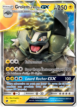 Carte Pokémon Grolem d'Alola GX 34/111 de la série Invasion Carmin en vente au meilleur prix